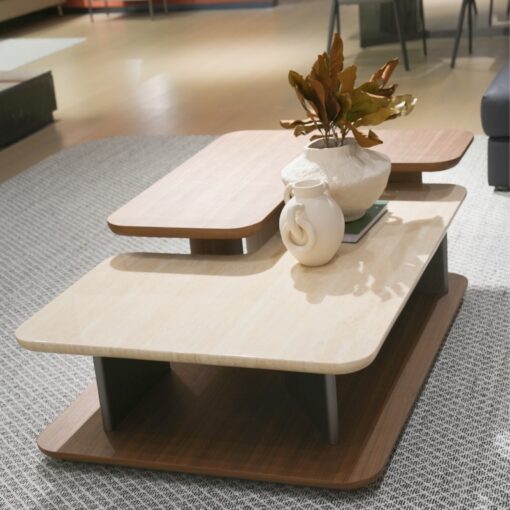 A supplier of luxury marble and jade stone dining tables paired with solid wood coffee tables