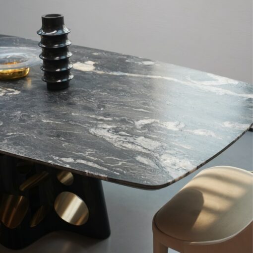 Amazon Green Marble Stone Furniture Top Dining Table Set Stainless Steel Base Dining Table China Yunfu Factory Price