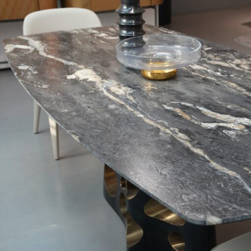 Amazon Green Marble Stone Furniture Top Dining Table Set Stainless Steel Base Dining Table China Yunfu Factory Price – Image 3