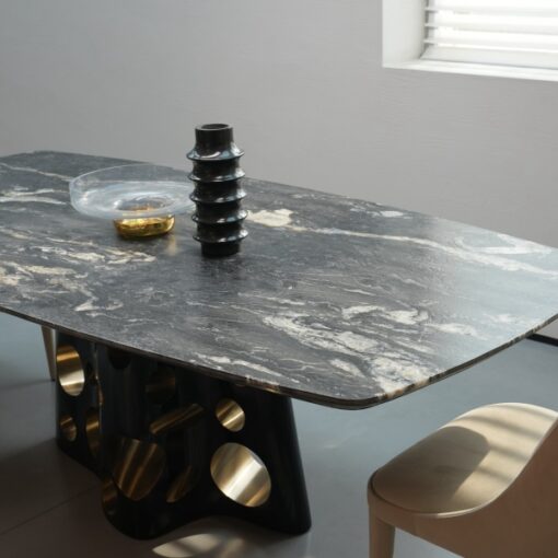 Amazon Green Marble Stone Furniture Top Dining Table Set Stainless Steel Base Dining Table China Yunfu Factory Price – Image 2