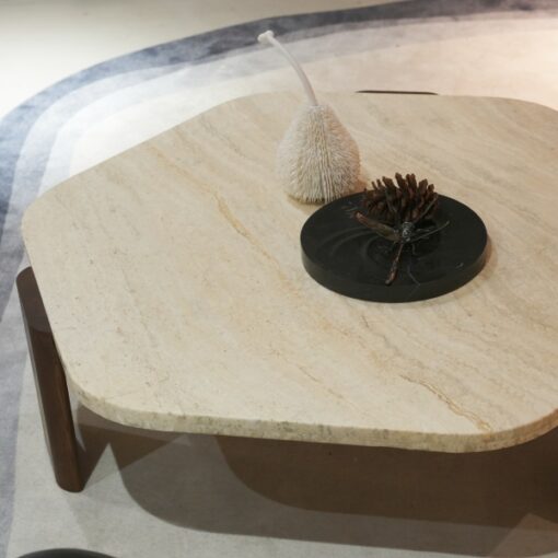 Popular Beige Hexagonal Stone Furniture Vintage Coffee Table Wooden legs Living Room China – Image 3