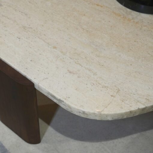 Popular Beige Hexagonal Stone Furniture Vintage Coffee Table Wooden legs Living Room China – Image 6