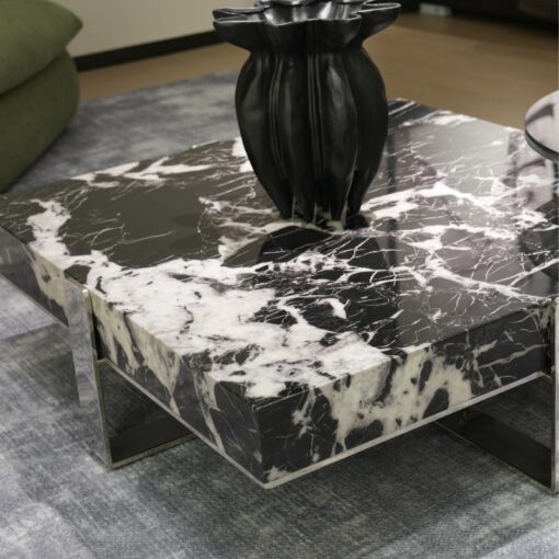 ⁦Black Bvlgari marble indoor coffee table furniture factory production wholesale price⁩ - الصورة ⁦3⁩