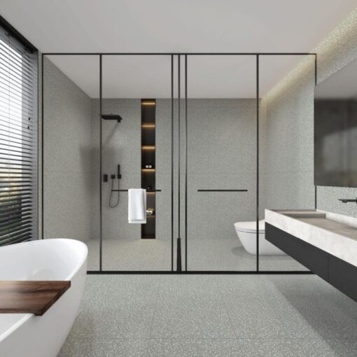 ⁦Cloudy Grey Terrazzo Stone full body anti slip bathroom flooring tile Hot SaleTiles⁩ - الصورة ⁦2⁩