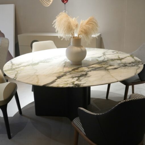 Contemporary Style Stone Table Marble Top 4 Seaters White Round Dining Table Italian Table Set Yunfu China Factory