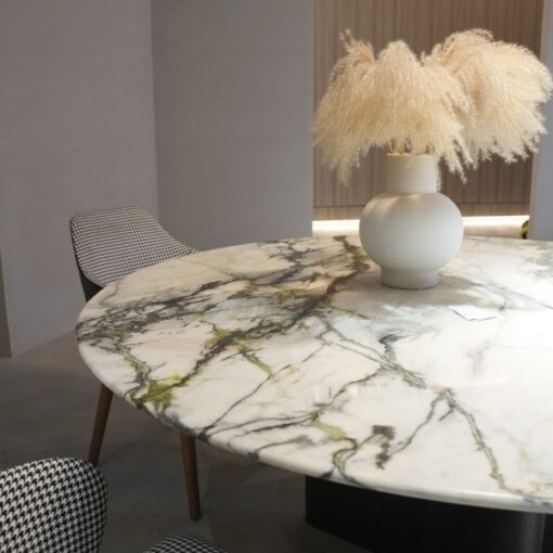 Contemporary Style Stone Table Marble Top 4 Seaters White Round Dining Table Italian Table Set Yunfu China Factory – Image 2