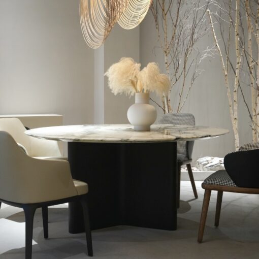 Contemporary Style Stone Table Marble Top 4 Seaters White Round Dining Table Italian Table Set Yunfu China Factory – Image 3