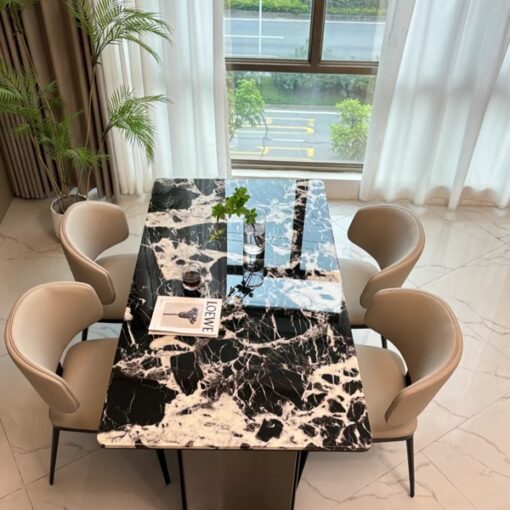 Custom made luxury stone Dining Table Stone Table Restaurant Arrival Luxury Hotel Black Leg Leather Living Room Restaurant Dining Chair Price Cheap