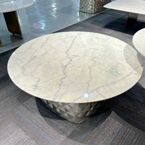 Customized Furniture Stone Table Natural Stone Luxury Real Marble Round Coffee Table With Concave Design Base