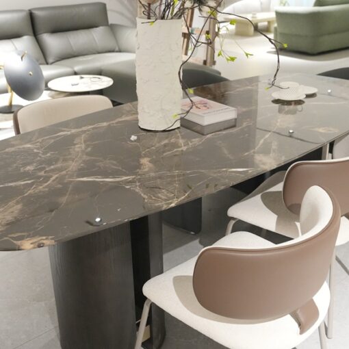 Customized Luxury Oval Shape Stone Table Marble Top Dining Table With Stainless Steel Round Base For Dining Room - Image 4