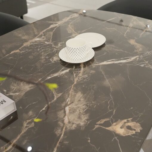 Customized Luxury Oval Shape Stone Table Marble Top Dining Table With Stainless Steel Round Base For Dining Room - Image 3