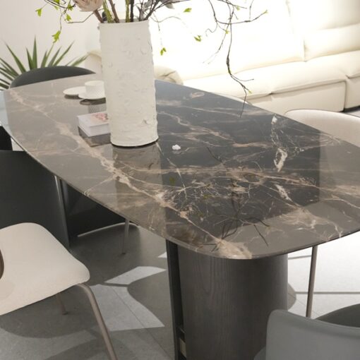 Customized Luxury Oval Shape Stone Table Marble Top Dining Table With Stainless Steel Round Base For Dining Room - Image 2
