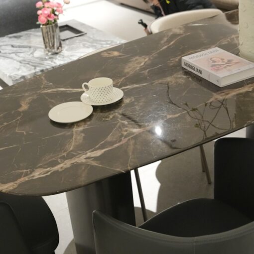 Customized Luxury Oval Shape Stone Table Marble Top Dining Table With Stainless Steel Round Base For Dining Room - Image 6