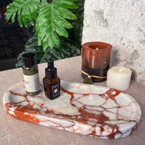 Customized Natural Stone Marble Oval Tray Home Decorations Stone Storage Serving Tray Calacatta Marble Trays