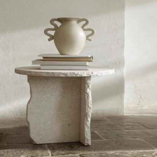 Customized Stone Minimal Beige Travertine Marble Plinth Table and Nightstand Side Table