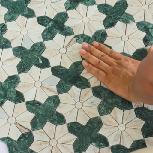 Flower Waterjet cut stone mosaic Marble Floor & Wall Tiles – Image 4