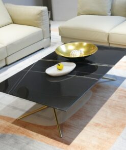 High Quality Stone Furniture Luxury Coffee Table Black Marble Top Metal Legs Living Room Furniture Style China Factory