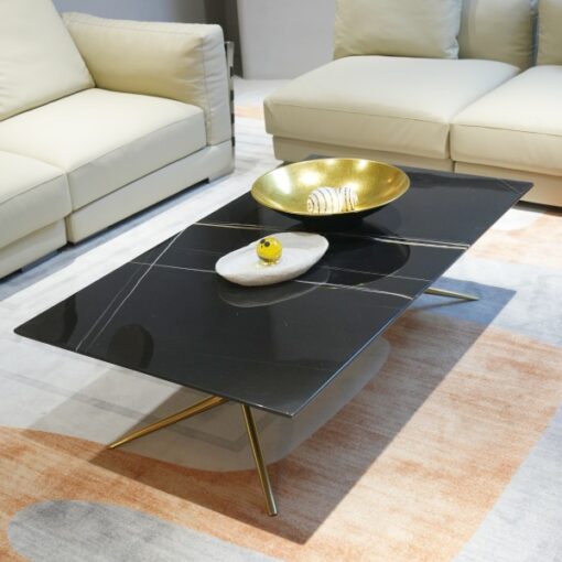 High Quality Stone Furniture Luxury Coffee Table Black Marble Top Metal Legs Living Room Furniture Style China Factory