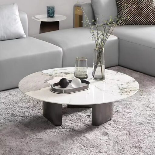 High-end Stone Furniture Customized Sintered Stone new design special coffee table living room round white tea table