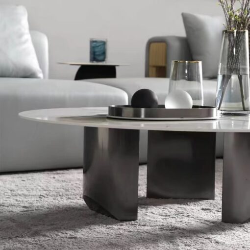 High-end Stone Furniture Customized Sintered Stone new design special coffee table living room round white tea table - Image 2