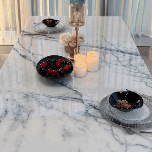 ⁦High-end Modern Nature Mable Stone Furniture Light luxury natural marble dining table Italian minimalist rectangular restaurant luxury stone dining table⁩ - الصورة ⁦2⁩