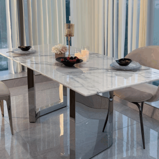 High-end Modern Nature Mable Stone Furniture Light luxury natural marble dining table Italian minimalist rectangular restaurant luxury stone dining table