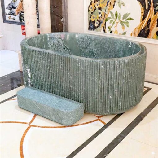 High quality custom Marble Stone Furniture natural green marble bathroom Natural stone bathtub surface with recessed for hotel bathrooms