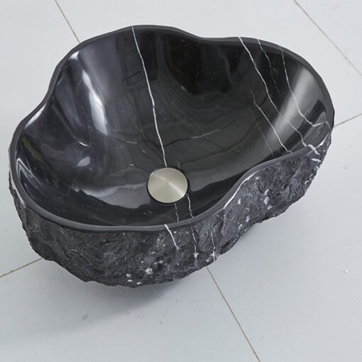 Irregular Shape Stone Customized Polished Nero Marquina Marble Above Counter Bathroom Vanity Bowl Natural Stone Modern Washing Basin
