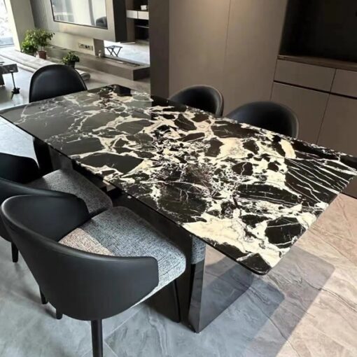 Italian Bulgari Black Luxury Stone Table Stone Dining Table Rectangular Design Stainless Steel Base Home Furniture Dining Table