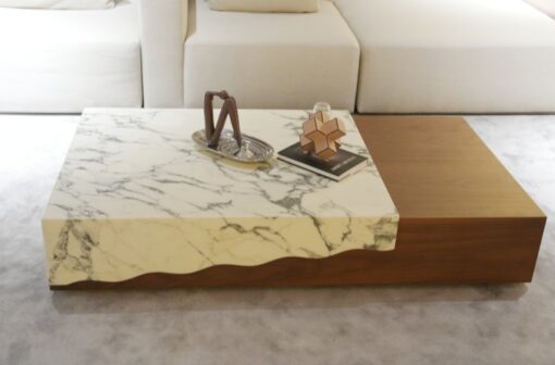 Italian Design Hotel Luxury Stone Furniture Rectangle Coffee Table Set Wooden Legs Marble top Home Living Room Competitive Price – Image 3