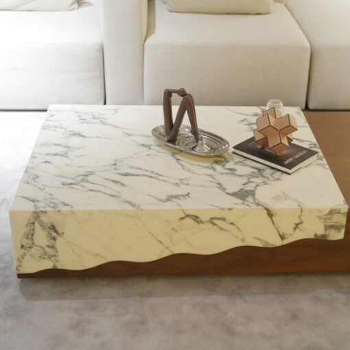 Italian Design Hotel Luxury Stone Furniture Rectangle Coffee Table Set Wooden Legs Marble top Home Living Room Competitive Price – Image 2