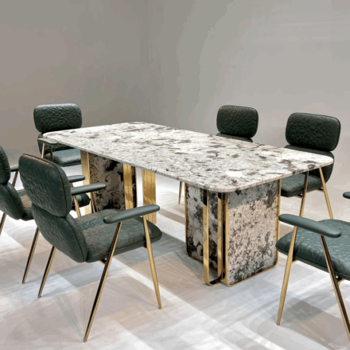 Italian interior new design Stone Furniture high end nature marble stainless steel legs fancy villa dining furniture