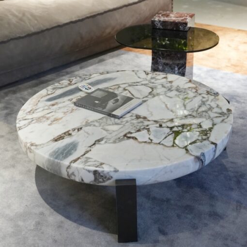 Luxury Italian Stone Table White Round Nesting Coffee Table Table Glass Marble Top Combination Custom Made Living Room Side Tables