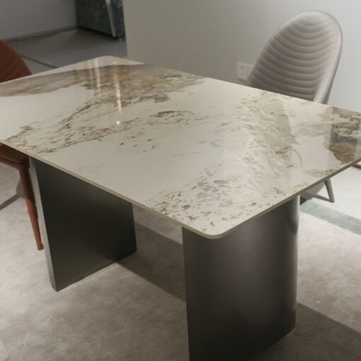 Luxury Rectangle High Quality  Stone Table Dining Table with 2 Legs Stainless Steel Black Titanium for Home Use Dining Room Furniture