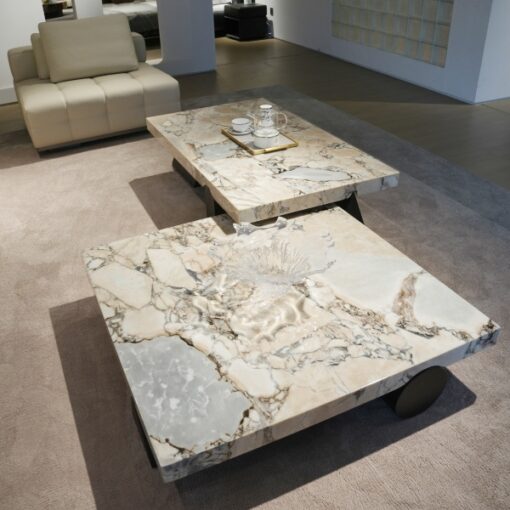 Luxury Square Stone Table Modern Design Living Room Furniture Design Marble Top Wood Leg Coffee Table Set