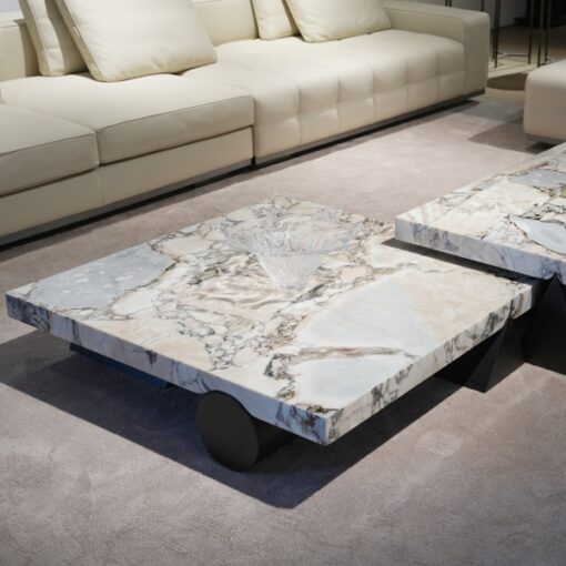Luxury Square Stone Table Modern Design Living Room Furniture Design Marble Top Wood Leg Coffee Table Set - Imagen 5
