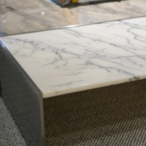 Luxury Square Stone Table Nature Marble Top Nesting Steel Metal Legs Frame End Coffee table Coffee White Coffee Tables - Imagen 5
