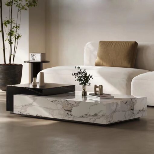 Luxury Stone Furniture Customized Living Room Coffee Table Sintered Stone Luxury Coffee Table Marble Rectangle Black Marble Coffee Table