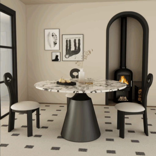 Luxury Stone Natural Marble Stone Furniture Dining Table Popular metal tripod marble table 3 Chairs modern simple villa designer marble furniture – Image 2