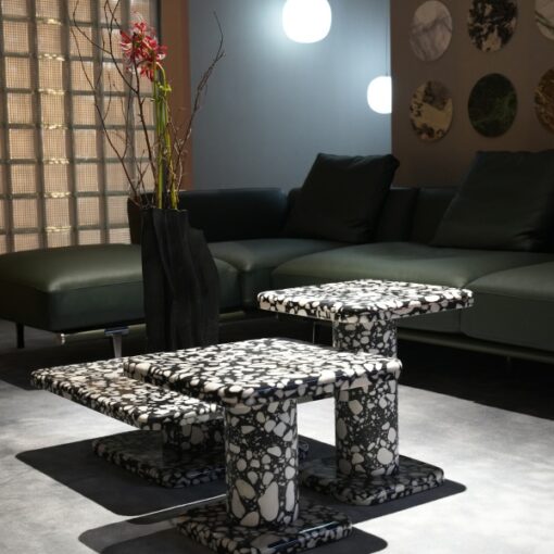 Luxury Terrazzo Stone Table White And Black Squre Dining Table Custom Made Factory Discount – Image 5