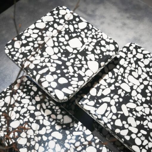 Luxury Terrazzo Stone Table White And Black Squre Dining Table Custom Made Factory Discount – Image 3