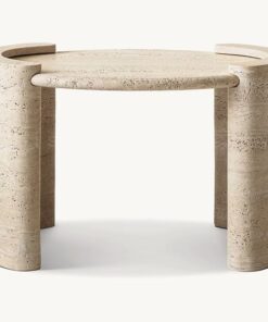 Minimal Beige Italy Marble Travertine Stone Carved Livingroom Furniture Round Travertine Coffee Table Round Travertine Center Table