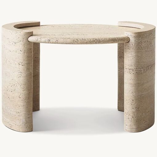 Minimal Beige Italy Marble Travertine Stone Carved Livingroom Furniture Round Travertine Coffee Table Round Travertine Center Table