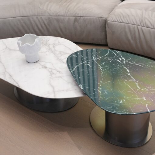 Modern Coffee Table With Marble Top Stone Furniture Marble Furniture Table White and Green Marble Luxury Contemporary Home Bedroom Living Room Marble Coffee Table Set - Image 4