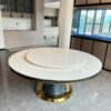 Modern Italian minimalist custom made Stone Table stainless steel white crystal marble dining tables and chairs villa restaurant luxury stone round table