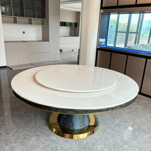 Modern Italian minimalist custom made Stone Table stainless steel white crystal marble dining tables and chairs villa restaurant luxury stone round table