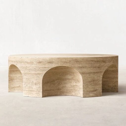 Modern Luxury Latest Design Travertine Marble Stone Tea Table Modern Round Light Luxury Coffee Table Travertine Console Table