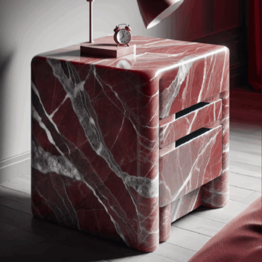 Modern Luxury marble stone Bedroom Furniture Bedside Table Red color for Hotel Home Villa bedroom Customized China Factory