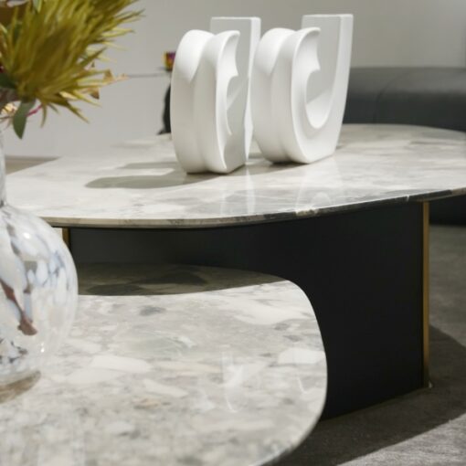 Modern Minimalist Designer Living Room Stone Table Custom Size Living Room Furniture Natural Marble Tea Table Set Stainless Steel Base Coffee Table - Image 3