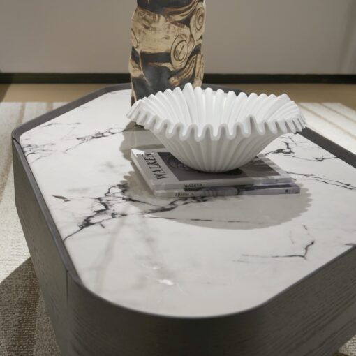 Modern fish-belly white marble irregular central coffee table and round stone furniture - Imagen 2